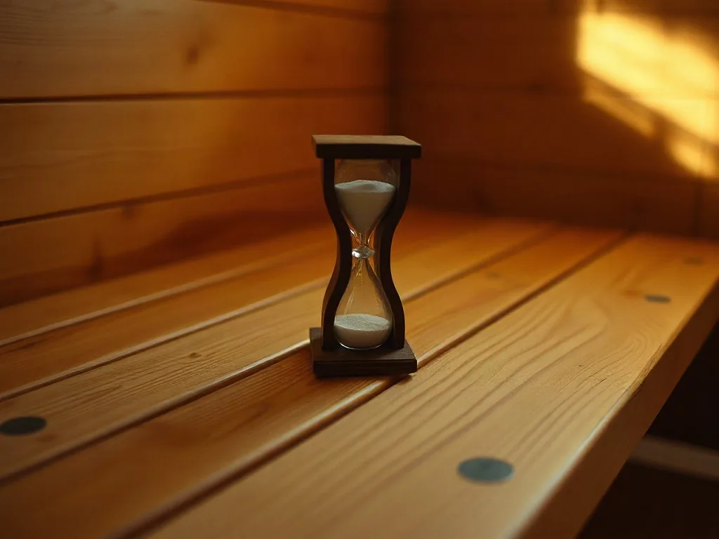 Clessidra di legno appoggiata sulla panca della sauna